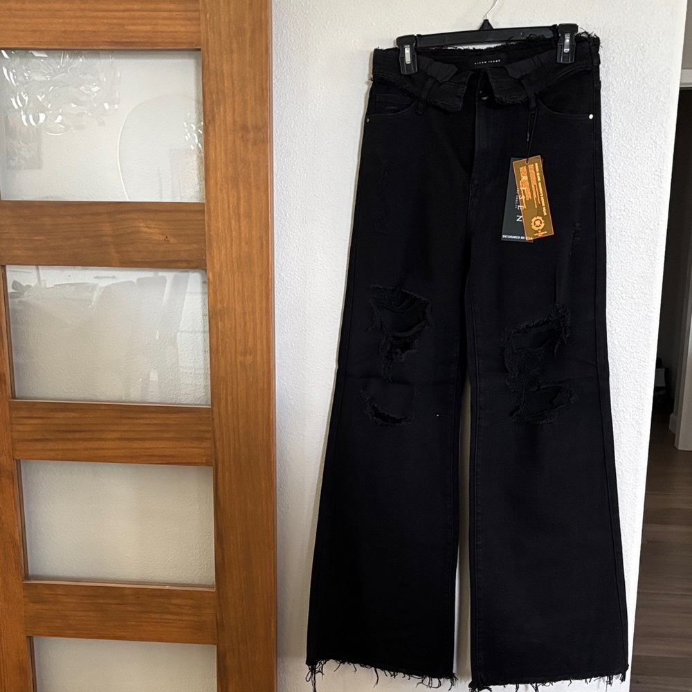 Risen Los Angeles Black Wide-Leg Distressed Jeans - Women